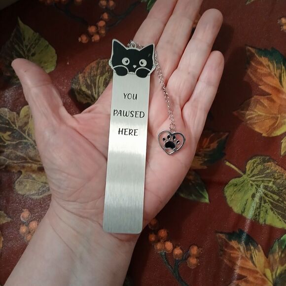 NEW You Pawsed Here Metal Kitty Cat Kitten Bookmark with Paw Dangler Gift Idea - Picture 7 of 9